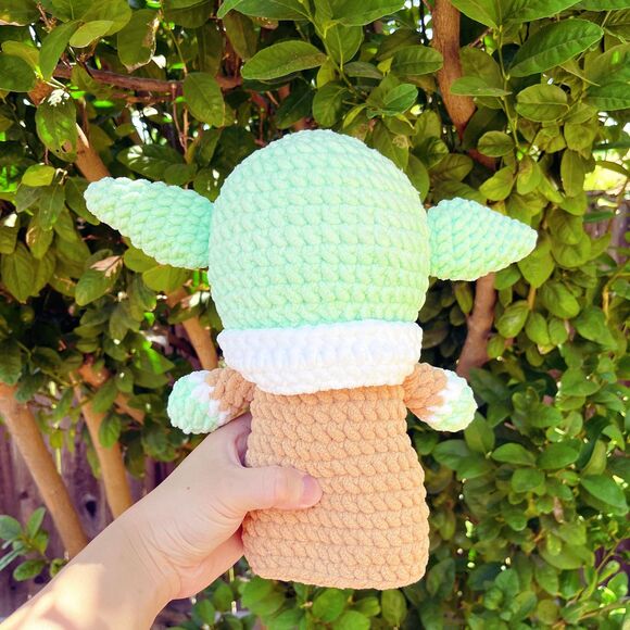 Handmade Baby Yoda Crochet Plush | Amigurumi Yoda Plushie for Star Wars Fans - Picture 5 of 7